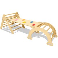 3er Set Kletterdreieck mit Rutsche und Kletterbogen, Holz Kleinkind Klettergerüst Set , Kinder Pickler Dreieck, Baby Rutsche & Klettergerüste Indoor von AUFUN