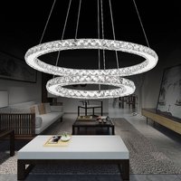 48W Moderne Kristall led Design, Kreative Kronleuchter Hängelampe für Schlafzimmer Wohnzimmer Esszimmer (2 Ring , Dimmbar, 48W) - Aufun von AUFUN