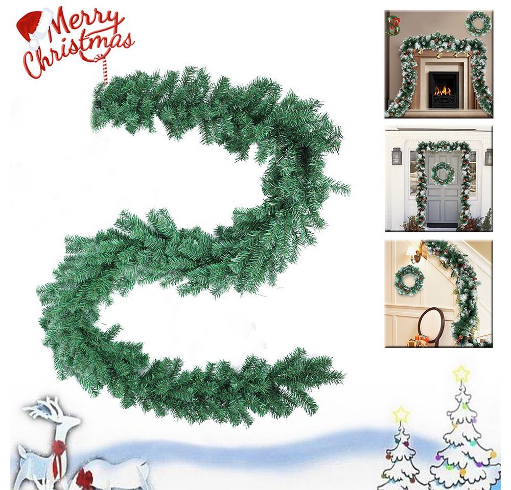 AUFUN Adventskranz 270cm PVC Kinstlicher Weihnachtskranz für tür deko außen 220 Spitzen, Kunstkranz Weihnachten Weihnachtsdeko Türkranz Weihnachten Garland von AUFUN