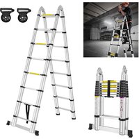 AUFUN Alu-teleskopleiter Teleskopleiter Klappleiter Mehrzweckleiter max 150 kg Faltbar Schiebeleiter (2,5+2,5M) von AUFUN