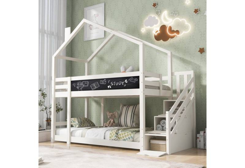 AUFUN Etagenbett Kinderbett Baumhaus Etagenbett 90 x 200 cm,Hochbett für Kinder (2x Lattenrost, Ideal für eine Familie mit zwei Kindern), Funktionsbett Hausbett von AUFUN