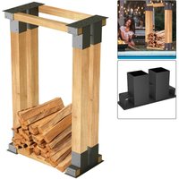 Holzstapelhilfe 4er Set, stabile Holzstapelhalter für Kaminholz Brennholz Stapelhilfe verzinkt Feuerholz (4 Stück, Schwarz) - Aufun von AUFUN