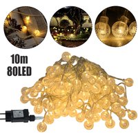 AUFUN Kugel LED Lichterkette 10m 80LEDs Warmweiß Kristall Kugeln Lichterkette, 8 Modi IP44 Innen + Außen Deko Lichterkette (10m, Transparente Schnur) von AUFUN