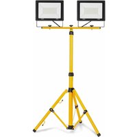 AUFUN LED Baustrahler mit Stativ Doppel Strahler LED Fluter Floodlight mit 3M Kabel, Arbeitsleuchte Arbeitsscheinwerfer, IP66(2x 100W, Kaltweiß) von AUFUN