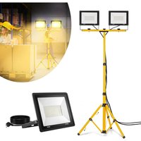 AUFUN LED Baustrahler mit Stativ Doppel Strahler LED Fluter Floodlight mit 3M Kabel, Arbeitsleuchte Arbeitsscheinwerfer, IP66(2x 100W, Warmweiß) von AUFUN