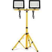 AUFUN LED Baustrahler mit Stativ Doppel Strahler LED Fluter Floodlight mit 3M Kabel, Arbeitsleuchte Arbeitsscheinwerfer, IP66(2x 200W, Warmweiß) von AUFUN