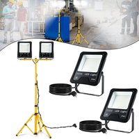 AUFUN LED Strahler Außen Fluter , Superhell Scheinwerfer Licht Außenleuchte, mit 3m Kabel, mit 150cm Teleskop Stativ, IP66( 2x200W, Kaltweiß ) von AUFUN