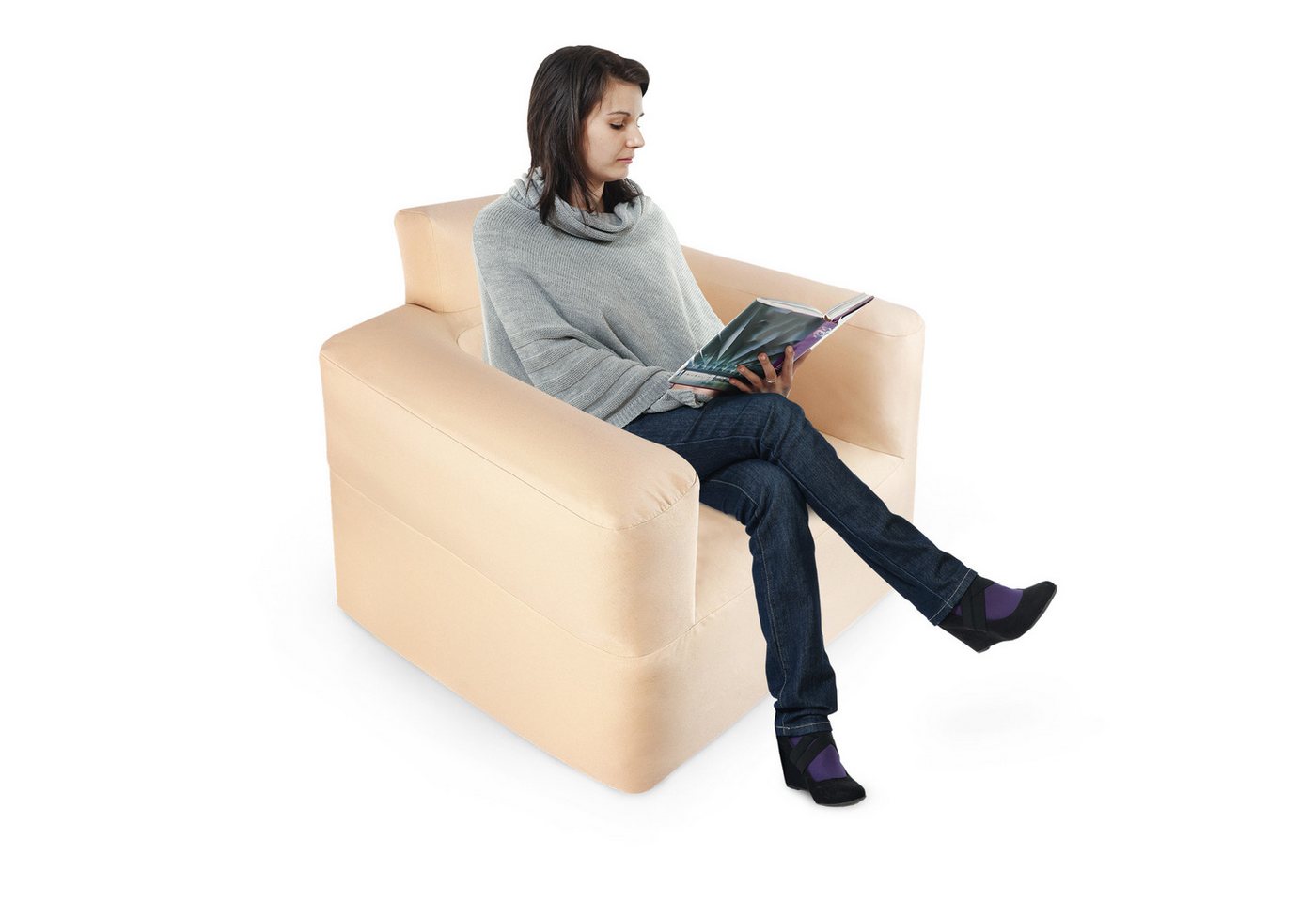 AUFUN Luftsofa Aufblasbares Sofa mit Rückenlehnen und Armlehnen, Khaki, Einfache Lagerung von AUFUN