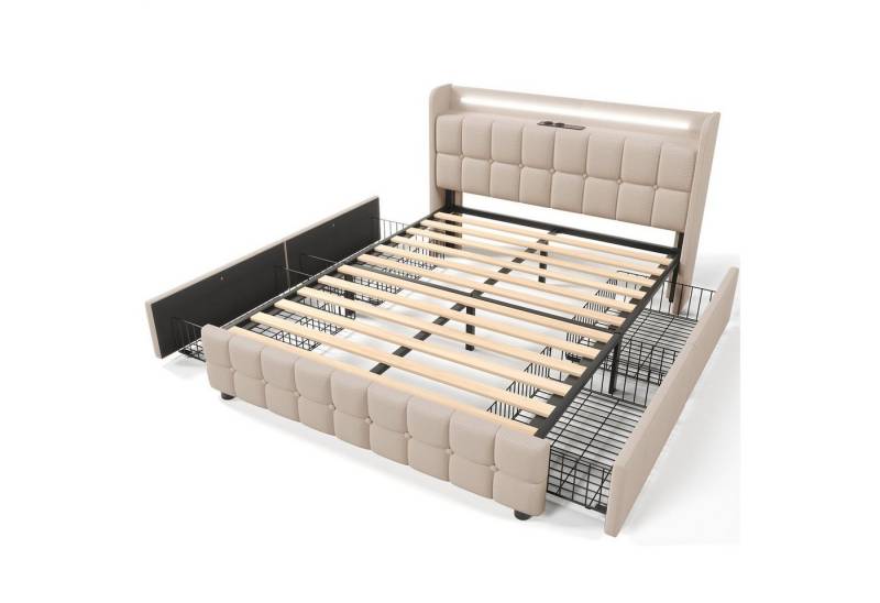 AUFUN Polsterbett Doppelbett Bettkasten mit USB, mit lattenrost für Schlafzimmer von AUFUN