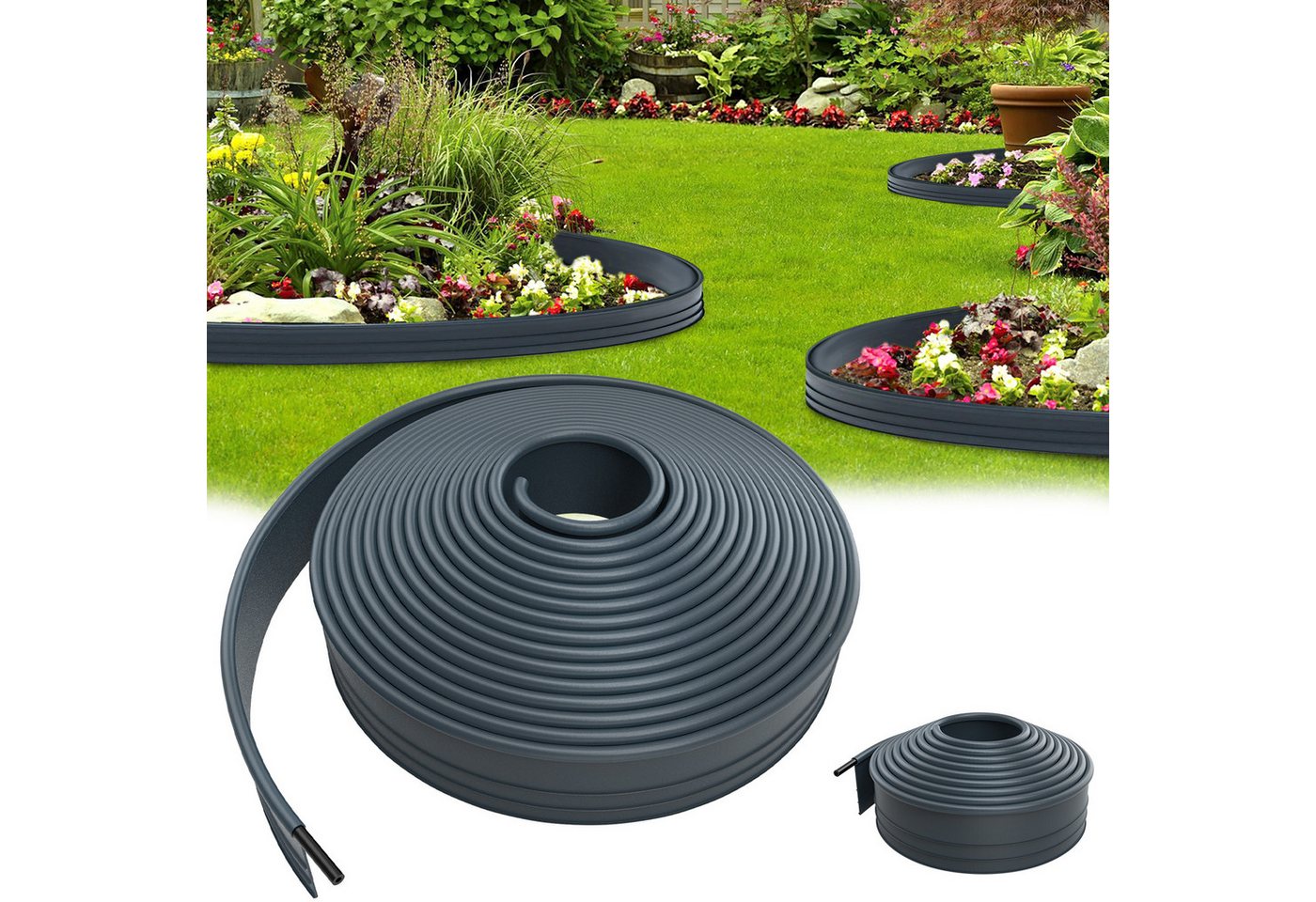 AUFUN Rasenkante Beetbegrenzung Kies Beeteinfassung Mähkante, FLEXIBLER Kunststoff Gartenwegen Beetumrandung, 96mm Höhe, für Garten, Hof von AUFUN