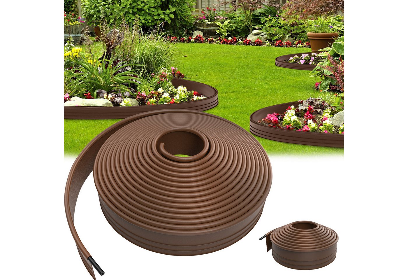 AUFUN Rasenkante Beetbegrenzung Kies Beeteinfassung Mähkante, FLEXIBLER Kunststoff Gartenwegen Beetumrandung, 96mm Höhe, für Garten, Hof von AUFUN