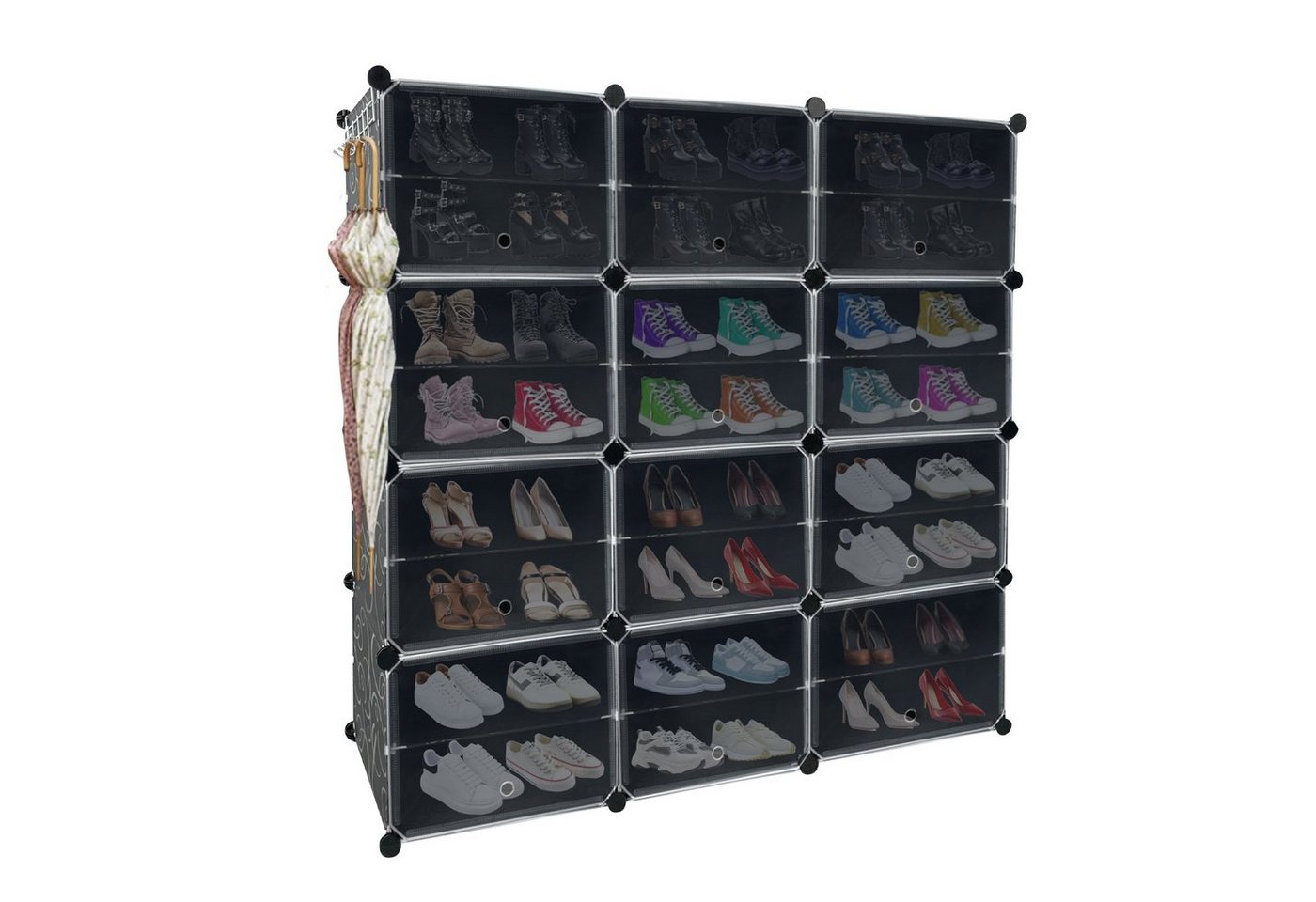 AUFUN Schuhregal mit 24 stapelbaren Schuhboxen Schuhschrank, mit Magnetverschluss Steckregal, 6 stufiger Kunststoff Schuhregale Organizer von AUFUN