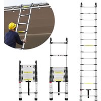 AUFUN Teleskopleiter 3,8m Alu-teleskopleiter Rutschfester Aluleiter Schiebeleiter Sprossenleiter Ausziehleiter Teleskop-Design Mehrzweckleiter max von AUFUN
