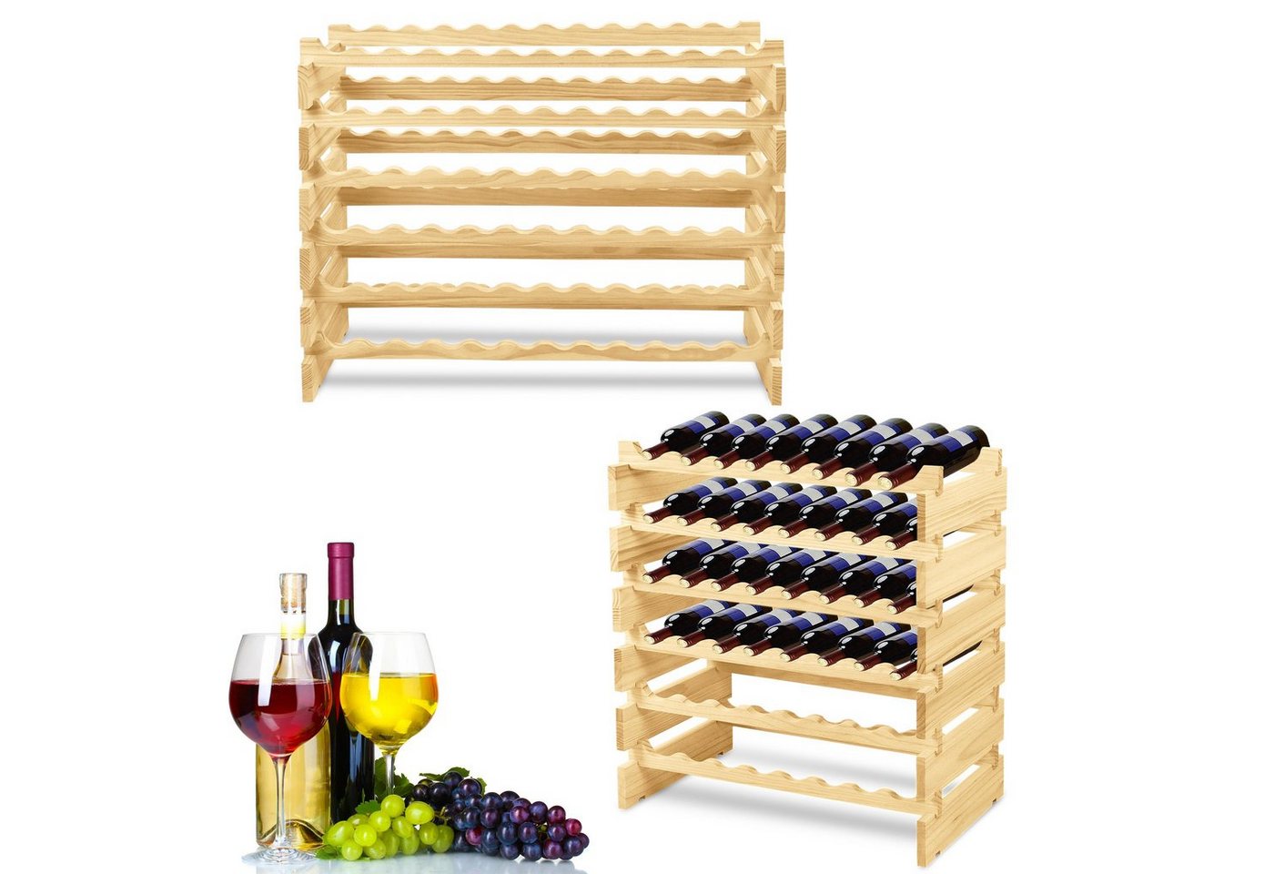 AUFUN Weinregal für 48/72 Flaschen mit 6 Ebenen Weinregal Holz Flaschenregal, l/xl von AUFUN