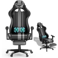 Aufun - Gaming Stuhl Höhenverstellbar Ergonomisch Computerstuhl Bürostuhl mit Massagefunktion und Fußstütze Drehbarer pc Stühle, Grau - Grau von AUFUN