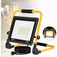 Led Baustrahler Baustellenlampe Tragbar mit Stecker, Strahler Arbeitsleuchte mit 3m Netzkabel, Baulampe mit Klappbügel, IP66(100W, Warmweiß) - Aufun von AUFUN