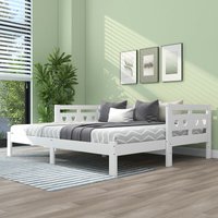 Daybett Tagesbett , Ausziehbar Bett, Holzbett Kiefer massiv mit 2. Schlafgelegenheit und Rollrost Herzform Bett, ohne Matratze schneller (Weiß) von AUFUN