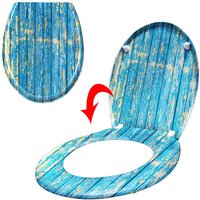 Erwachsenen WC-Sitz mit Absenkautomatik und sanfter Schließung, robuste Scharniere und hochwertige Verarbeitung (Blaues Holzbrett) - Aufun von AUFUN