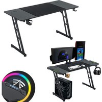 Gaming Tisch 120 x 60cm, Gaming Schreibtisch mit led Beleuchtung, Kopfhörerhaken und Getränkehalter, Stabiler Computertisch Arbeitstisch, pc Tisch von AUFUN