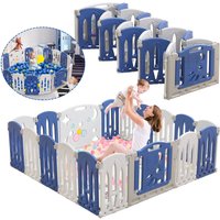 Laufstall Baby Faltbar, Laufgitter mit Tür und Spielzeugboard, 14 Panel Blu+Weiß Baby Absperrgitter, Krabbelgitter Kunststoff(14 Stück) - Aufun von AUFUN