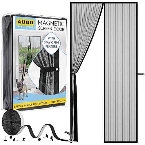 AUGO Magnet Fliegengitter tür – 97x211cm – Insektenschutz, strapazierfähig, Ist Ideal Für Die Balkontür, Terrassentür – Fliegenvorhang für Haustiere und Kinder geeignet – Klebemontage ohne Bohren von AUGO