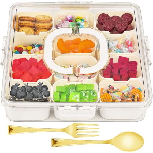 AUGSUN Snackbox mit Fächern, Snackteller mit Deckel und Griff Snackbox Kinder mit 12 Fächern Süßigkeiten Organizer für Obst Nüsse Snack Candy Picknick Party AUGSUN Snackbox mit Fächern, Snackteller mit Deckel und Griff Snackbox Kinder mit 12 Fächern Süßigkeiten Organizer für Obst Nüsse Snack Candy Picknick Party von AUGSUN