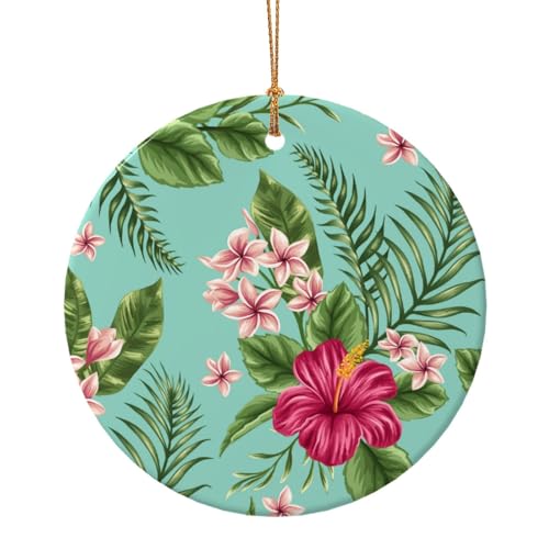 Keramik Weihnachten Ornamente Set, Hawaii Tropische Blätter Blumen, Doppelseitig Gedruckt Runde Urlaub Hängende Dekor Für Baum Kamin Wand Party Festival Dekoration Weihnachtskugel Geschenkanhänger von AUGUSTRUSH