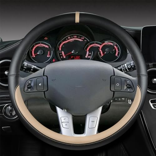 AUHOAZ Leder Auto Lenkradbezug für Kia Rio IV Hatchback (YB) 2020-2025, Mikrofaser Leder Lenkradabdeckung Lenkradschoner rutschfest Lenkradabdeckungen Mode Anti-Rutsch-Leder Auto Innenraum,beige-O von AUHOAZ