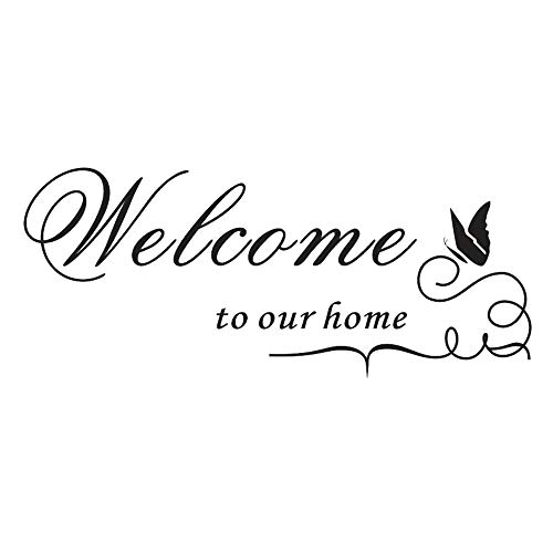 “Welcome to Our Home” mit Schmetterling Wandtattoo, AUHOTA Abnehmbare DIY Spruch Wandsticker Wandaufklebe Wandgemälde Dekoration für Kinder Schlafzimmer Wohnzimmer Ankleidezimmer (24×10Zoll, Schwarz) von MERYSAN