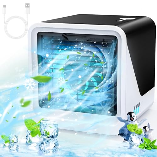 Klimaanlage Mobil 3 IN 1 Type-C Ventilator Leise, 500 ml Wassertank 3 Geschwindigkeiten 7 Farben Nachtlicht, Mini klimagerät ohne Abluftschlauch mit Griff, Luftkühler Geeignet für Schlafzimmer Büro Klimaanlage Mobil 3 IN 1 Type-C Ventilator Leise, 500 ml Wassertank 3 Geschwindigkeiten 7 Farben Nachtlicht, Mini klimagerät ohne Abluftschlauch mit Griff, Luftkühler Geeignet für Schlafzimmer Büro von AUIFFER