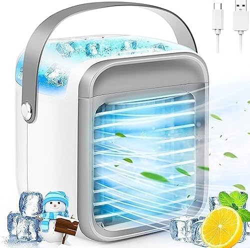 Klimaanlage Mobil 3-in-1 Mini Ventilator Leise, Mobile Klimaanlage ohne Abluftschlauch 3 Geschwindigkeiten 7 Farben Nachtlicht Einstellbare Windrichtung, Ventilator mit Sprühen für Schlafzimmer Büro von AUIFFER