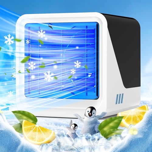 Mobile Klimaanlage, Mobiles Klimagerät Ohne Abluftschlauch 3 Drehzahlen 7 Farblichter Stromversorgung über USB Geräuscharmes, Mobile Klimageräte Luftkühler mit Wasserkühlung für Zuhause Büros Auto von AUIFFER