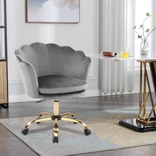 AUJDKDH Bürostuhl Höhenverstellbar Drehstuhl Samt Bürosessel Schminkstuhl mit Rädern,Sessel Samtstuhl Für Schlafzimmer/Arbeitszimmer (.,Grey) von AUJDKDH