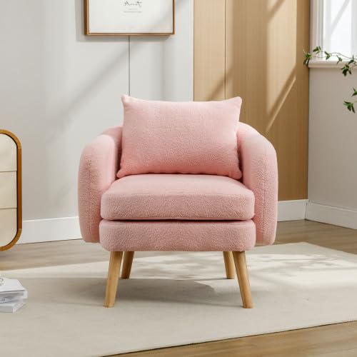AUJDKDH Moderner, Schlichter Teddy-Samt-Sessel mit Kissen, extra Dicker Kissen-Sessel, einzelner Sofa-Sessel, gepolsterter Sessel, Freizeit-Stuhl, Massivholz-Beinstuhl (1 Seat) von AUJDKDH