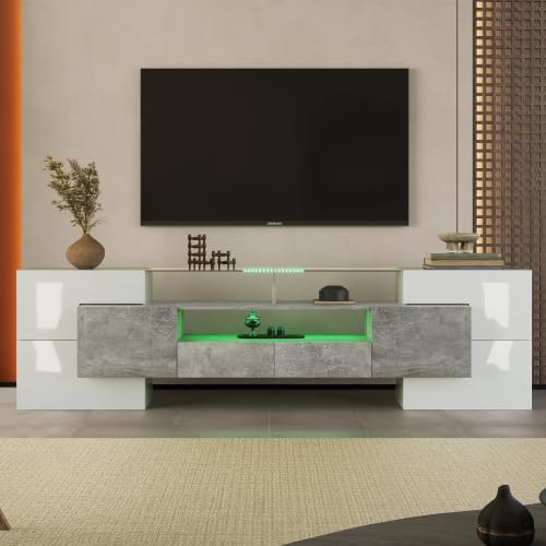 AUJDKDH Stilvoller TV-Schrank, Lowboard.hochglänzendes Weiß, 200 cm, LED-Beleuchtung, Wohnzimmermöbel. modernes Design. Elegante Glasoberfläche. (Grey) von AUJDKDH