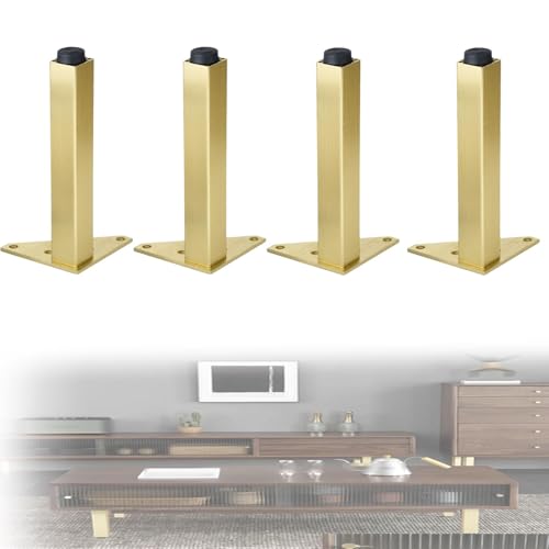 AUJLKJOUV 4 Stück Gold Verstellbare Möbelfüße Eckig Metall Tischbeine Ersatz Füße für DIY Möbel Sofas Sideboards Nachttische mit Schrauben von AUJLKJOUV