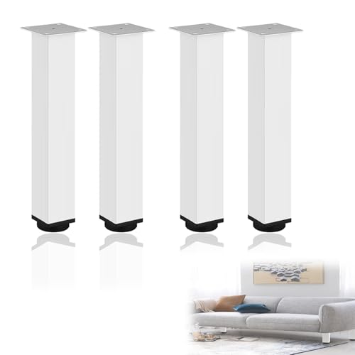 AUJLKJOUV 4 Stück Metall Möbelfüße Verstellbare Weißer Stahl Tischbeine Eckig für Sofas Couchtische Arbeitsplatten Sideboards Nachttische mit Schrauben von AUJLKJOUV