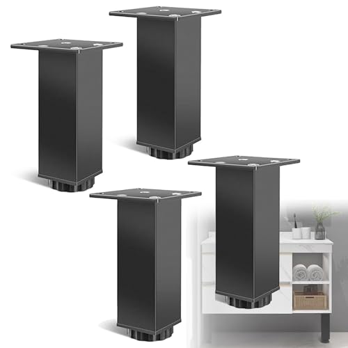 AUJLKJOUV 4 Stück Möbelbeine Eckig Metall Möbelfüße Verstellbare Ersatz Füße für DIY Möbel Tischbeine Schreibtischbeine Schränke Sideboards Nachttische Sofas Bett schwarz von AUJLKJOUV