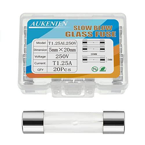 AUKENIEN 1,25A 1,25 Ampere 250V Träge Glassicherung 5x20MM T1.25A Sicherungen Glasrohrsicherung Feinsicherung Traege Glas Sicherung von AUKENIEN