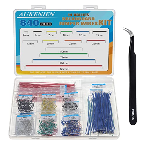AUKENIEN 14 Werte Steckbrücken Breadboard Jumper Wires 2-125 MM U Form Drahtbrücken Set 840 Stück Jumperkabel Für Arduino mit Pinzett von AUKENIEN