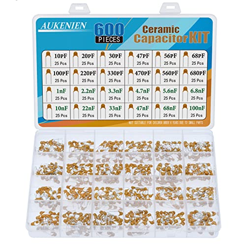 AUKENIEN 24 Wert 600 Stück Keramik Kondensator Set Kondensatoren Sortiment von 10pF bis 100nF Keramikkondensator Capacitor Kit von AUKENIEN