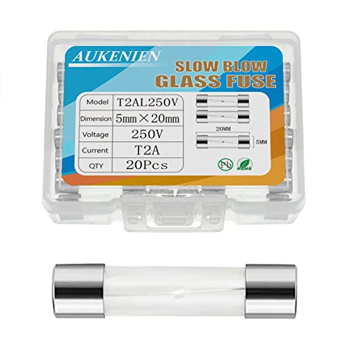 AUKENIEN 2A 2 Ampere 250V Träge Glassicherung 5x20MM T2A Sicherungen Glasrohrsicherung Feinsicherung Traege Glas Sicherung von AUKENIEN