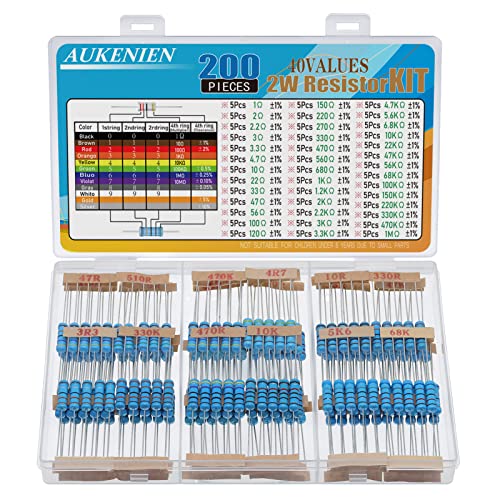 AUKENIEN 2W Widerstand Sortiment 40 Werte 200 Stück Metallschicht Widerstände 1 bis 1M Ohm Wiederstand Elektronik Resistor Kit RoHS Konform mit ± 1% Toleranz von AUKENIEN
