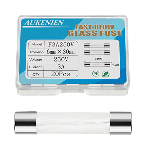 AUKENIEN 3A 3 Ampere 250V Glassicherung 6x30MM Sicherungen Glasrohrsicherung Feinsicherung Schnelle Schlag Glas Sicherung von AUKENIEN