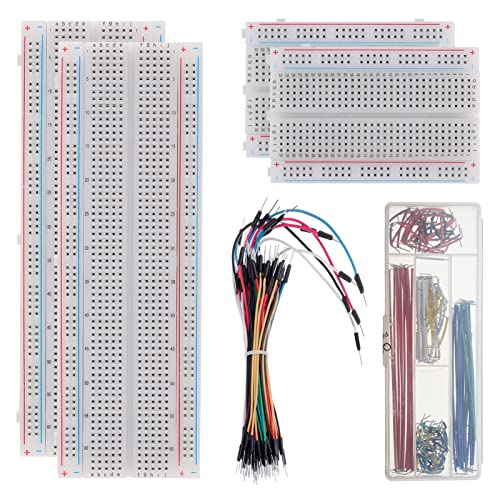AUKENIEN Breadboard Jumper Wires Kit 400 Points Steckplatine 830 Points Steckbrett und M/M Flexibel Bread Board Jumper Drähte Kabel und 2-125 mm U-förmige Steckbrücken für Arduino Raspberry Pi von AUKENIEN