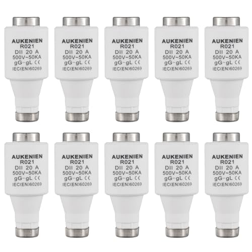 AUKENIEN DII E27 R021 Spirale Keramik Sicherungen 20 Ampere Spiral Schmelzsicherung 20A 500V 50KA Sicherung Diazed Sicherungseinsätze für Kabel und Leitungsschutz (10 Stück) von AUKENIEN