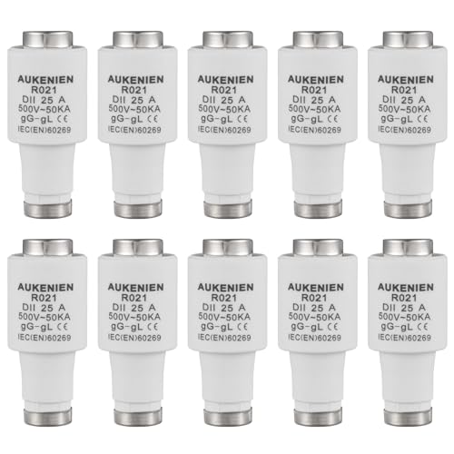 AUKENIEN DII E27 R021 Spirale Keramik Sicherungen 25 Ampere Spiral Schmelzsicherung 25A 500V 50KA Sicherung Diazed Sicherungseinsätze für Kabel und Leitungsschutz (10 Stück) von AUKENIEN