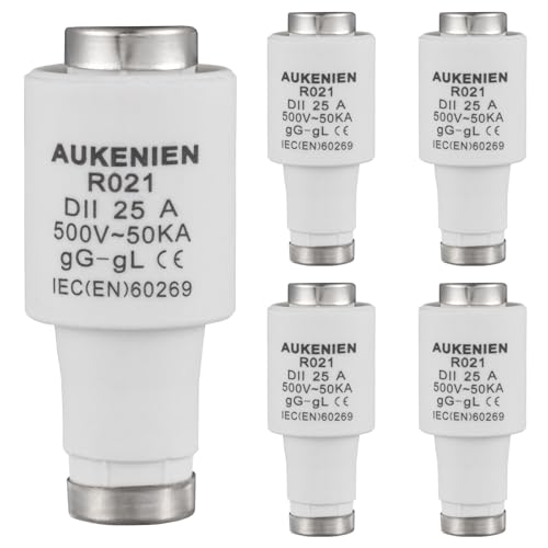 AUKENIEN DII E27 R021 Spirale Keramik Sicherungen 25 Ampere Spiral Schmelzsicherung 25A 500V 50KA Sicherung Diazed Sicherungseinsätze für Kabel und Leitungsschutz (5 Stück) von AUKENIEN