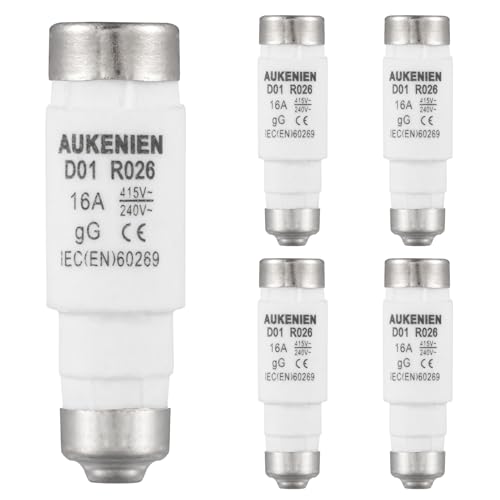 AUKENIEN Neozed Sicherung 16A D01 E14 Spirale Keramik Sicherungen 400V NEOZED Sicherungseinsatz Schmelzsicherung 16 Ampere 400VAC (5Stück) von AUKENIEN