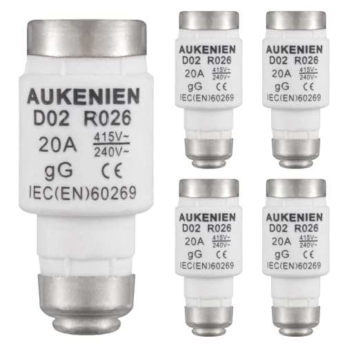 AUKENIEN Neozed Sicherung 20A D02 E18 400VAC Spirale Keramik Sicherungen 20 Ampere Schmelzsicherung NEOZED Sicherungseinsatz (5Stück) von AUKENIEN
